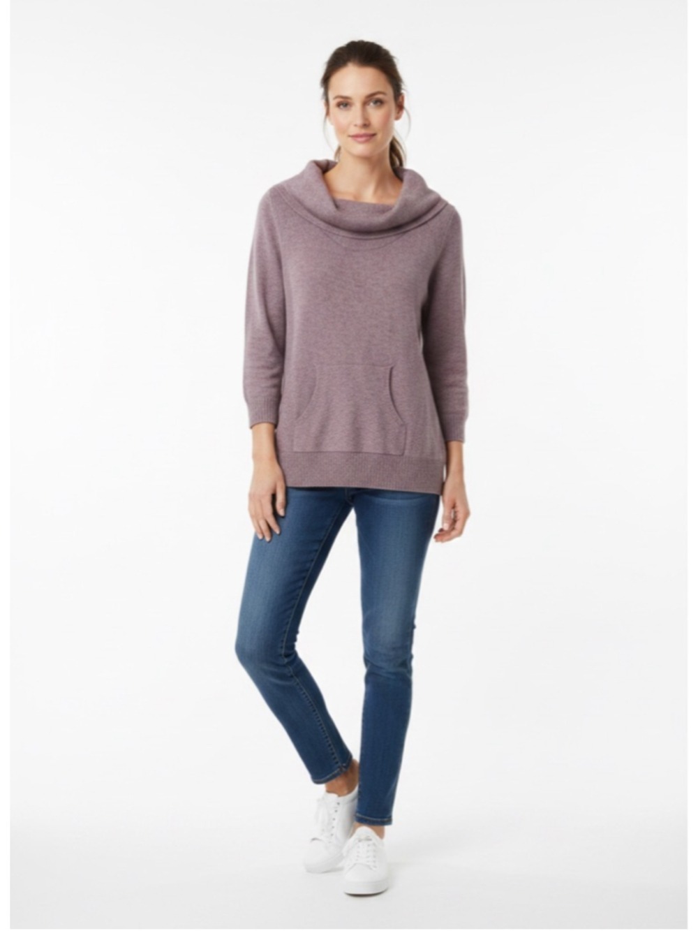 CATO Fashions Brand Purple/Gray Cowl Neck Sweater